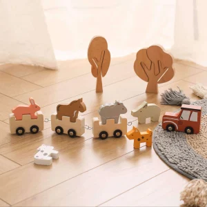 Trenino in Legno con Animali da Trainare